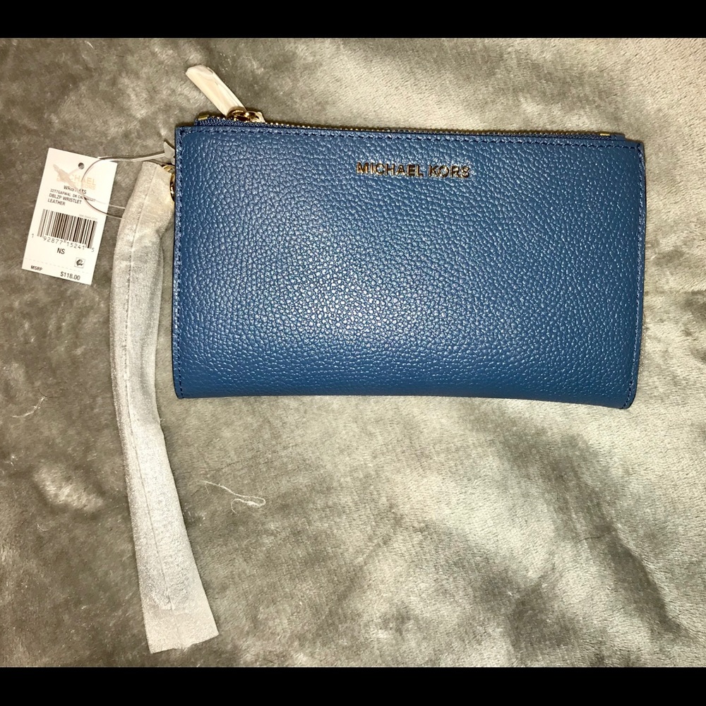 NWT Michael Kors double zipped wristlet blue